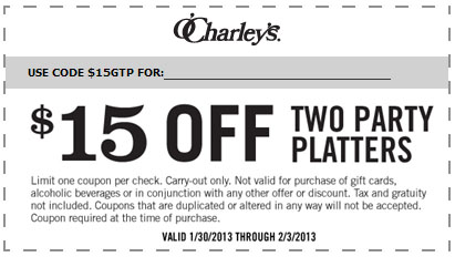 O'Charley's: $15 off Platters Printable Coupon