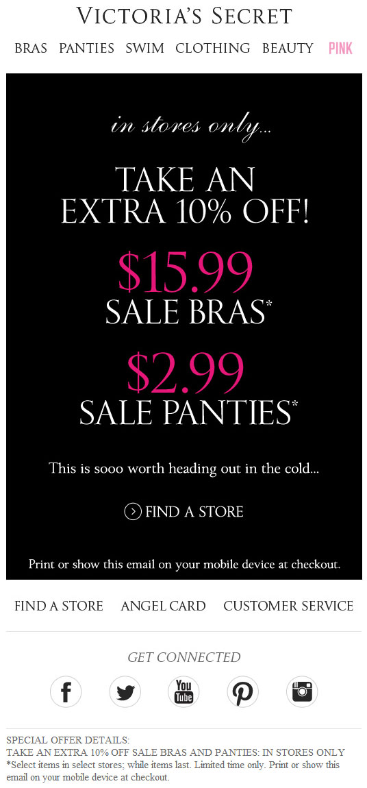 Victoria's Secret: 10% off Bras & Panties Printable Coupon