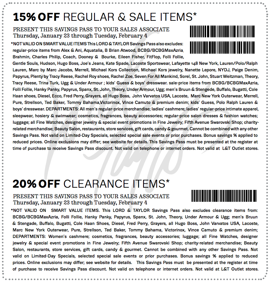 Lord & Taylor Promo Coupon Codes and Printable Coupons