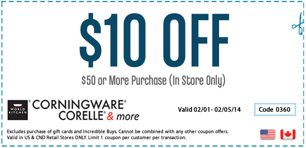 Corningware Corelle Pyrex: $10 off $50 Printable Coupon