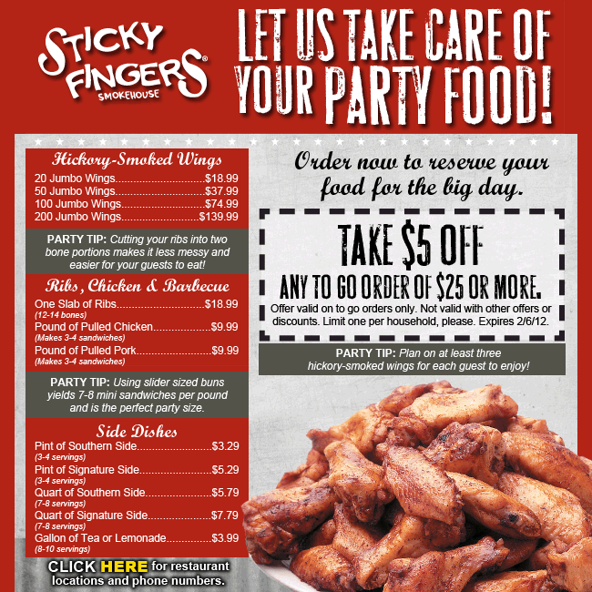 Sticky Fingers: $5 off $25 Printable Coupon
