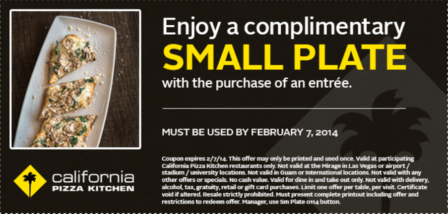 California Pizza Kitchen Promo Coupon Codes and Printable Coupons