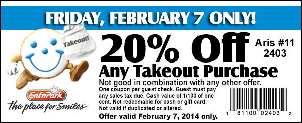 Eat'n Park: 20% off Take Out Printable Coupon