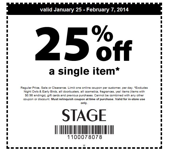 Stage Stores: 25% off Printable Coupon
