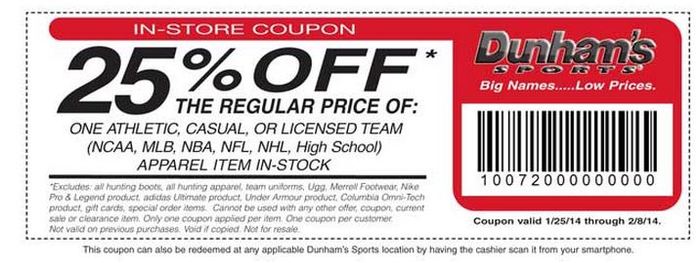 Dunhams Sports: 25% off Apparel Printable Coupon
