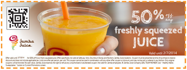 Jamba Juice: 50% off Fresh Juice Printable Coupon