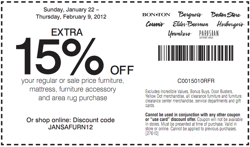 Bon-Ton: 15% off Furniture Printable Coupon