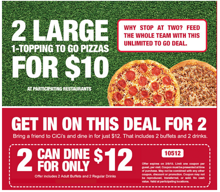 CiCi's Pizza: $12 Meal for 2 Printable Coupon