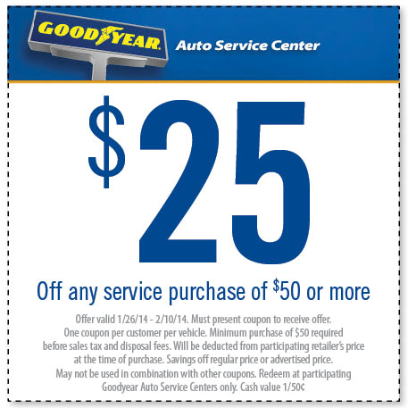 Good Year: $25 off $50 Service Printable Coupon