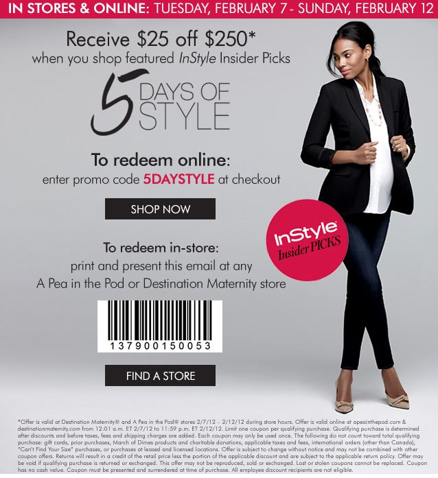 A Pea in the Pod: $25 off $250 Printable Coupon
