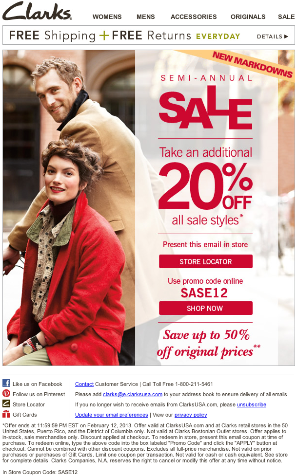 Clarks: 20% off Printable Coupon