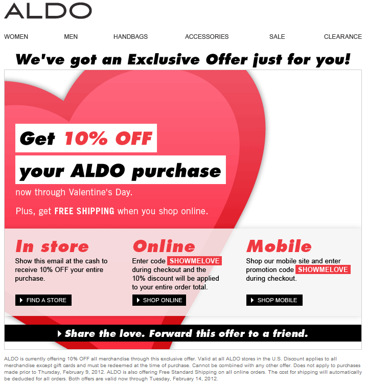 Aldo: 10% off Printable Discount