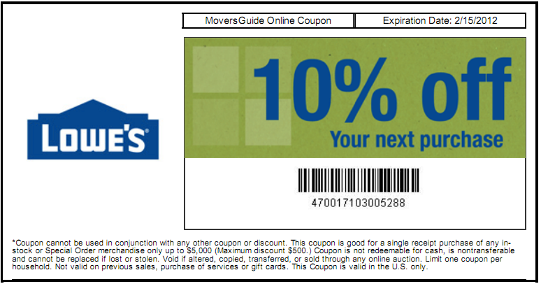 Lowes: 10% off Printable Coupon