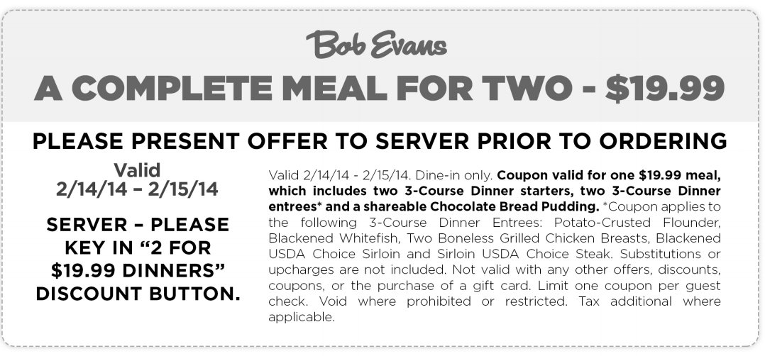 Bob Evans: $19.99 Complete Meal Printable Coupon