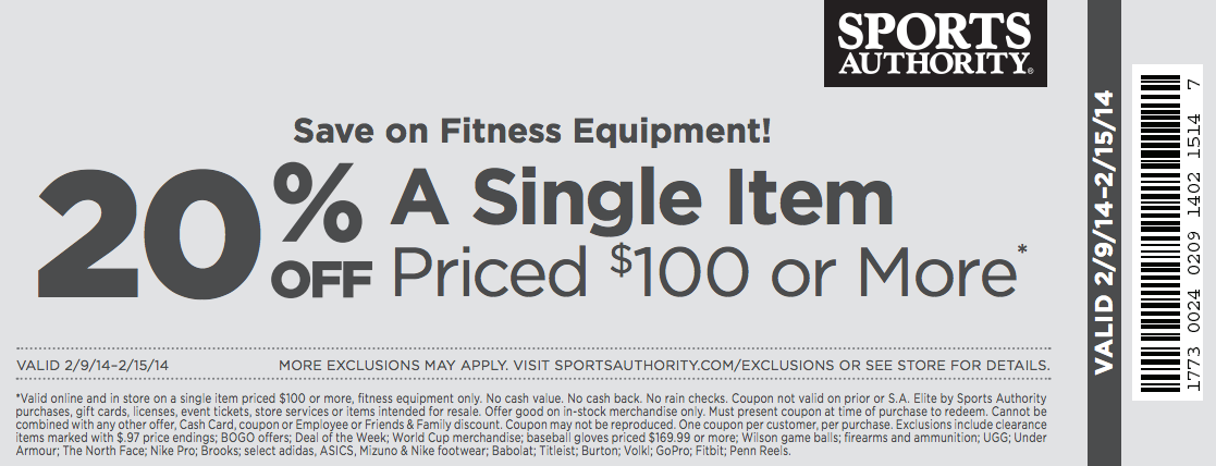Sports Authority: 20% off Fitness Item Printable Coupon