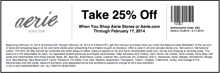 aerie: 25% off Printable Coupon