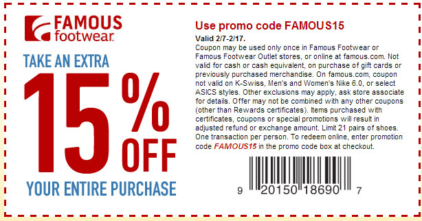 Famous Footwear: 15% off Printable Coupon