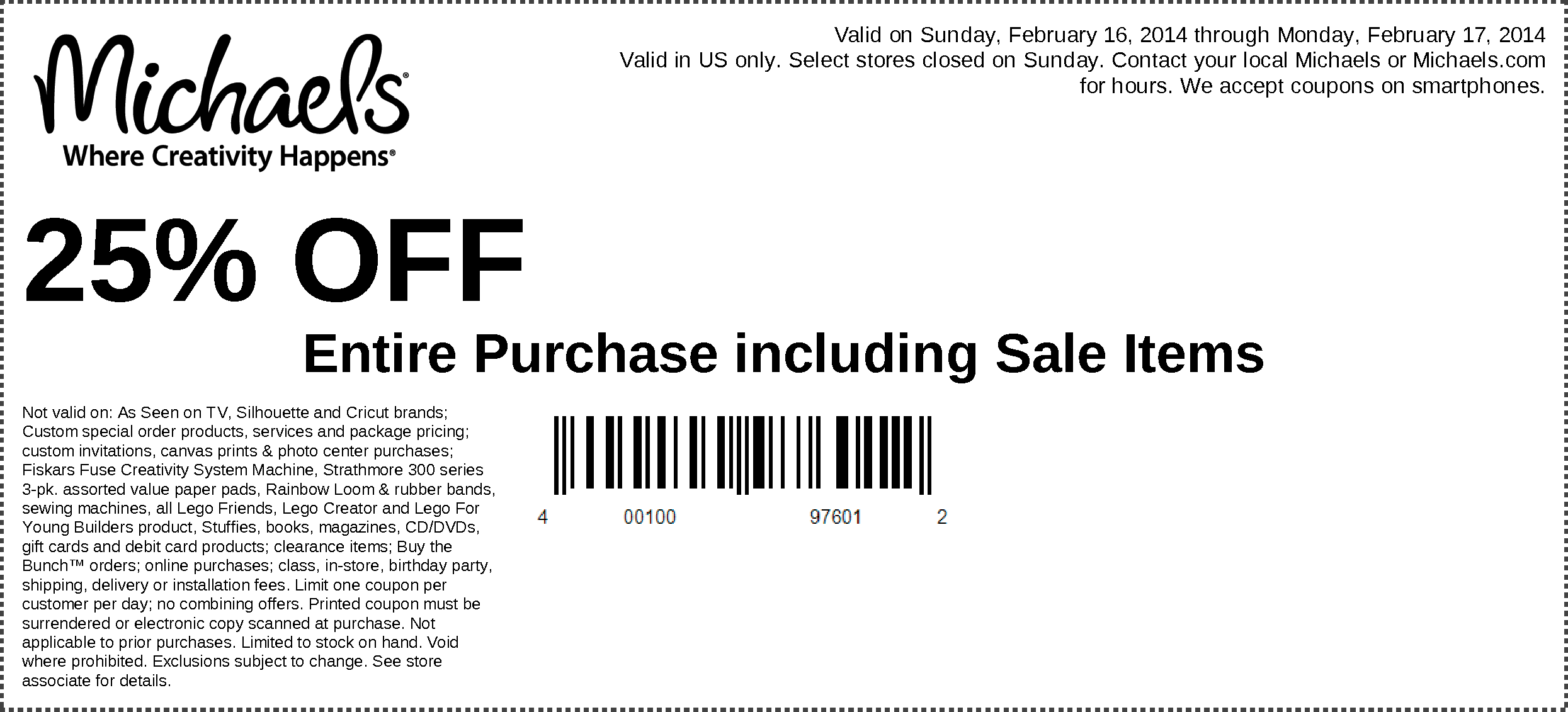 Michaels: 25% off Printable Coupon