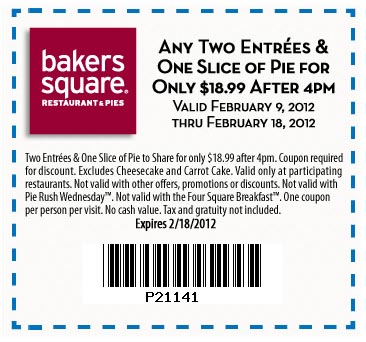 Bakers Square Promo Coupon Codes and Printable Coupons