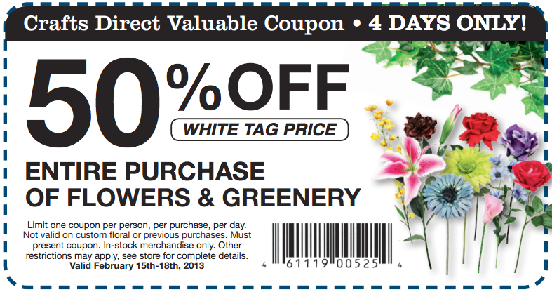 Crafts Direct: 50% off Flowers Printable Coupon