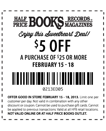 Half Price Books: $5 off $25 Printable Coupon