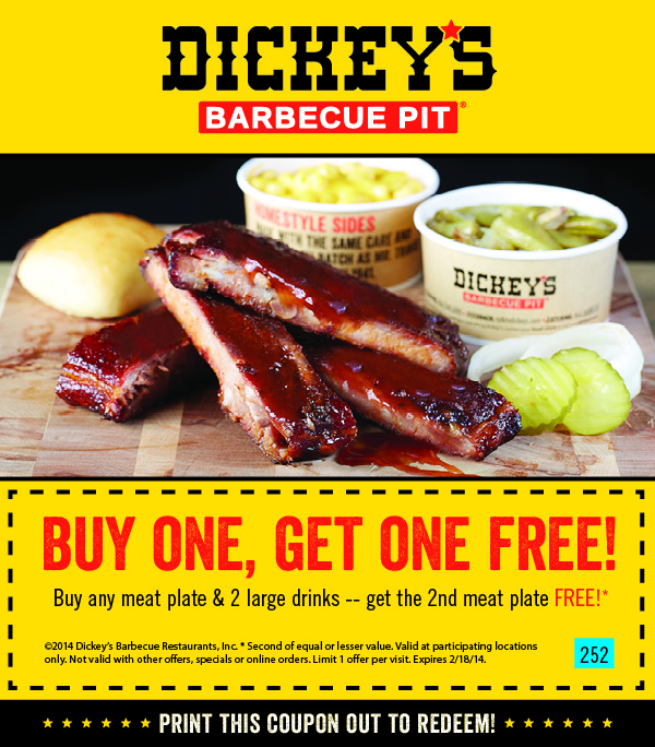 Dicky's Barbecue Pit: BOGO Free Plate Printable Coupon