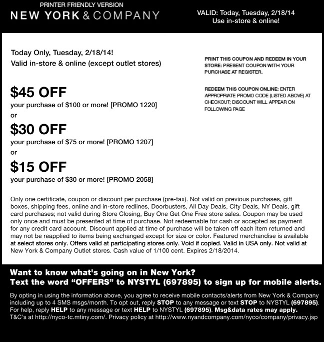 New York & Company Promo Coupon Codes and Printable Coupons
