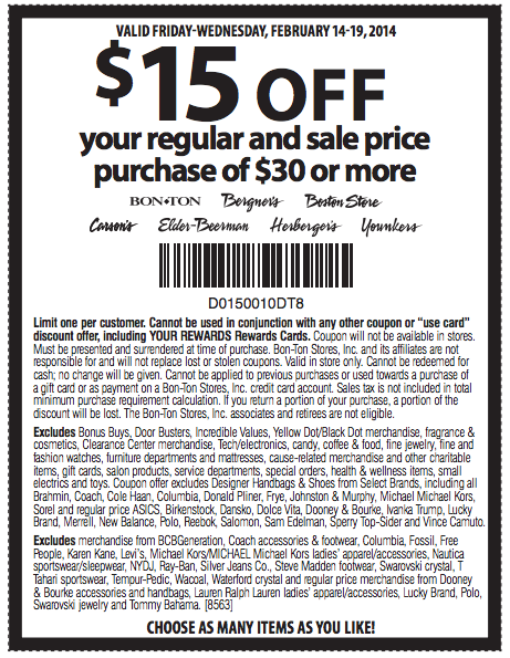 Herbergers: $15 off $30 Printable Coupon