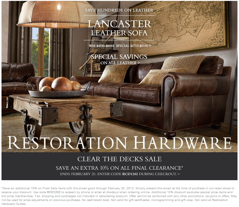 Restoration Hardware: 10% off Clearance Printable Coupon