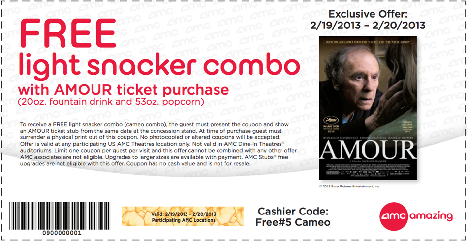 AMC Theaters: Free Snacker Combo Printable Coupon