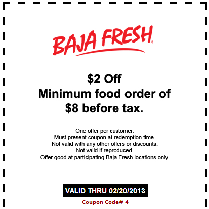 Baja Fresh Promo Coupon Codes and Printable Coupons