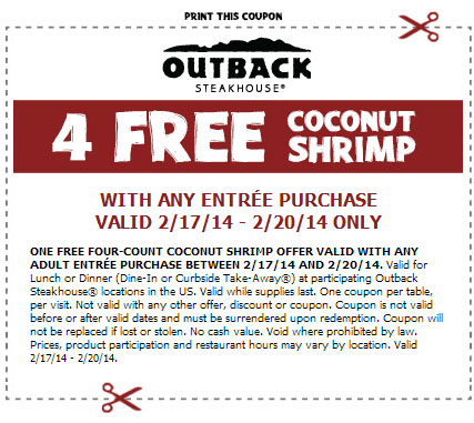 Outback Steakhouse: Free Coconut Shrimp Printable Coupon
