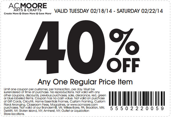 AC Moore: 40% off Item Printable Coupon