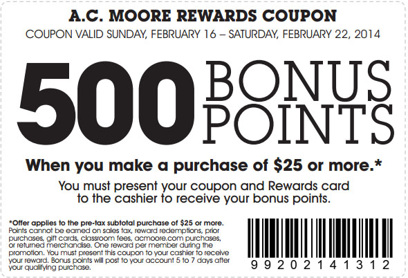 AC Moore: 500 Bonus Points Printable Coupon