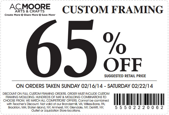 AC Moore: 65% Custom Framing Printable Coupon
