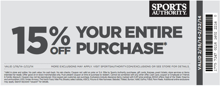 Sports Authority: 15% off Printable Coupon