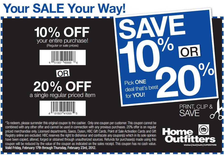 Home Outfitters: 10%-20% off Printable Coupon