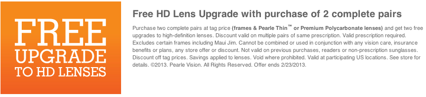 Pearle Vision: Free Lens Upgrade Printable Coupon