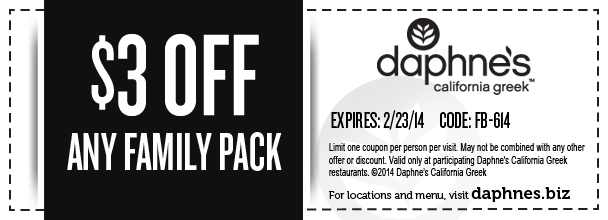 Daphne's Greek Cafe: $3 off Family Pack Printable Coupon