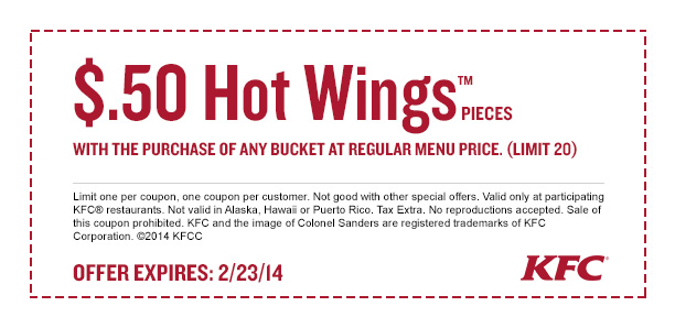 KFC: $.50 Hot Wings Printable Coupon