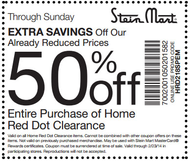 Stein Mart: 50% off Red Dot Printable Coupon