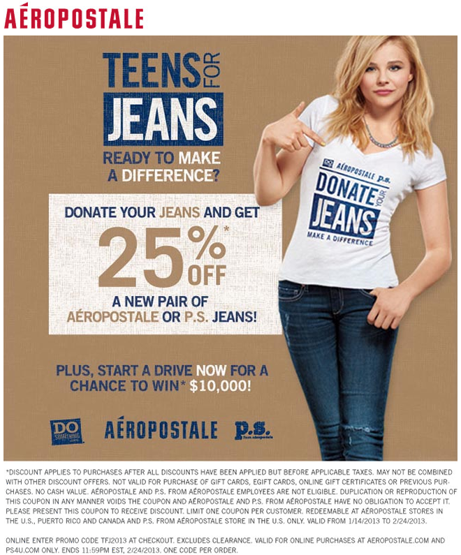 Aeropostale: 25% off Jeans Printable Coupon