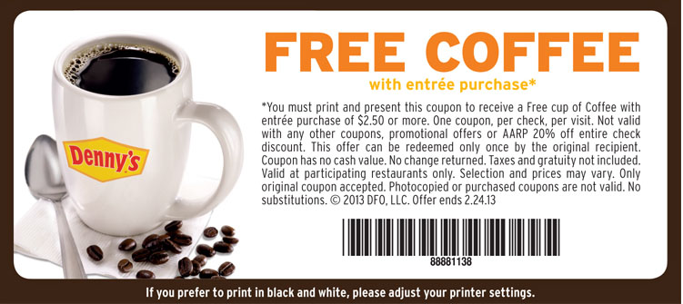 Dennys: Free Coffee Printable Coupon