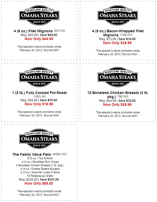 OmahaSteaks.com: 5 Printable Coupons