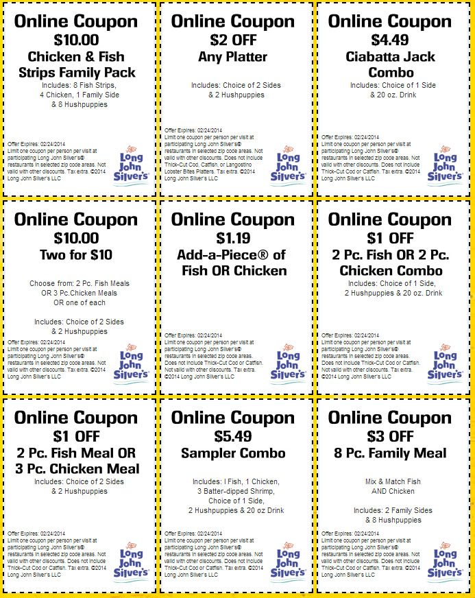 Long John Silvers Promo Coupon Codes and Printable Coupons