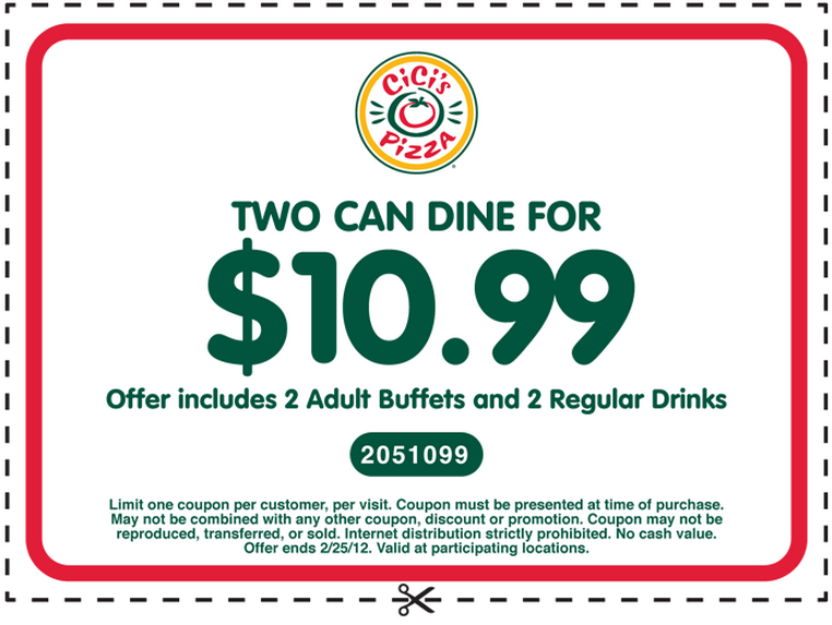 CiCi's Pizza: 2 for $10.99 Printable Coupon