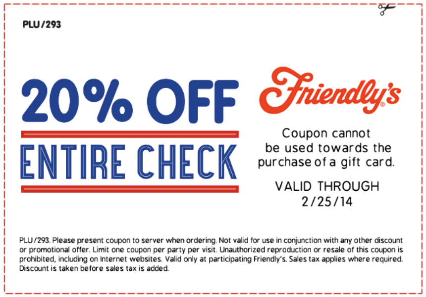 Friendly's: 20% off Printable Coupon