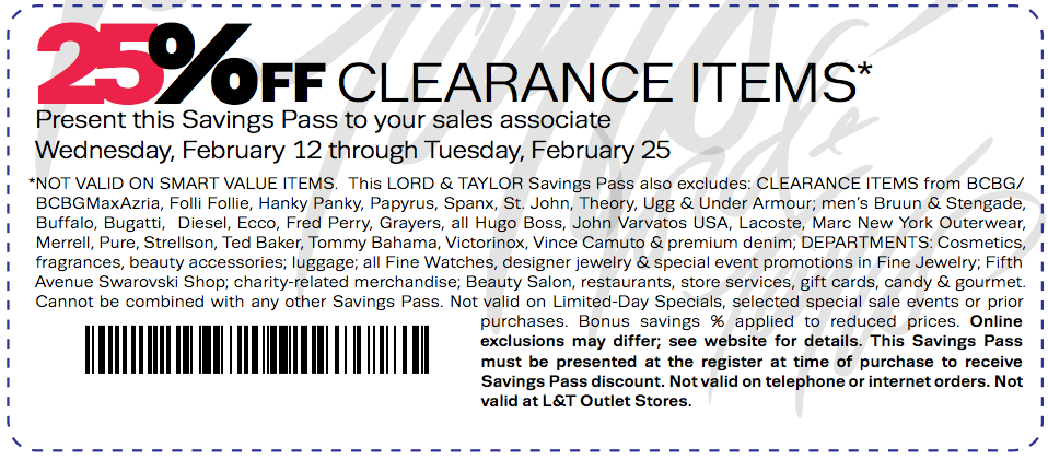 Lord & Taylor: 25% off Clearance Printable Coupon