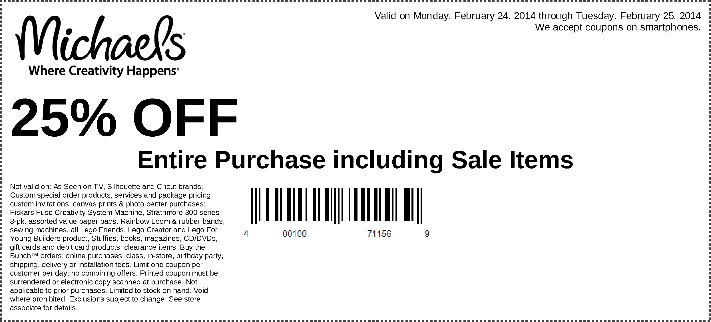 Michaels: 25% off Printable Coupon