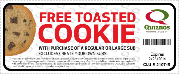 Quiznos: Free Cookie Printable Coupon
